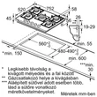 Bosch PPQ7A6I40 Serie6 gázfőzőlap, 75 cm, fekete edzett üveg, FlameSelect ,WOK égő, öntöttvas edénytartó rács