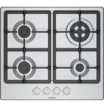 Bosch PGH6B5K90 Serie4 nemesacél gázfőzőlap, 4 gázégő , WOK égő,  elektromos szikragyújtás 