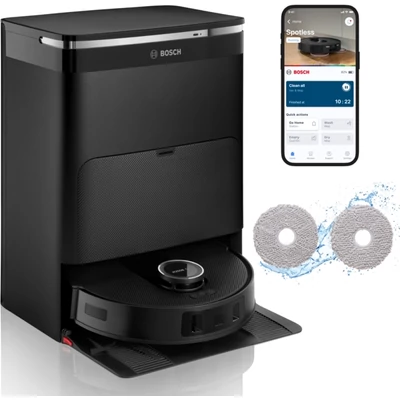 Bosch BCRDW3B Spotless Max robotporszívó, fekete, forgó felmosó , töltő- és ürítő állomás