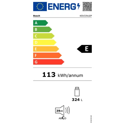 Bosch KSV33VLEP Serie 4 egyajtós hűtő Szálcsiszolt acél színű, E energiaosztály 324L 176x60x65cm