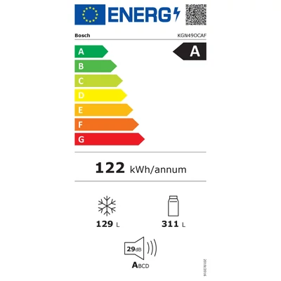 Bosch KGN49OCAF Serie4, alulfagyasztós hűtőszekrény, Total No Frost, 203 x 70 cm, 311 liter hűtőtér, 129 liter fagyasztótér