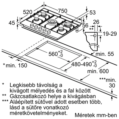 Bosch PCQ7A5I90 Serie6  nemesacél gázfőzőlap, 75 cm, FlameSelect 
