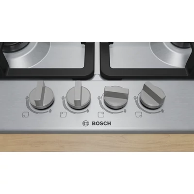 Bosch PGH6B5K90 Serie4 nemesacél gázfőzőlap, 4 gázégő , WOK égő,  elektromos szikragyújtás 