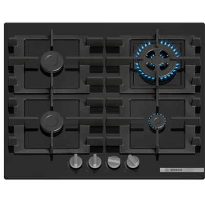 Bosch PNH6B6K40 Serie4  gázfőzőlap, 60 cm, fekete edzett üveg, WOK égő