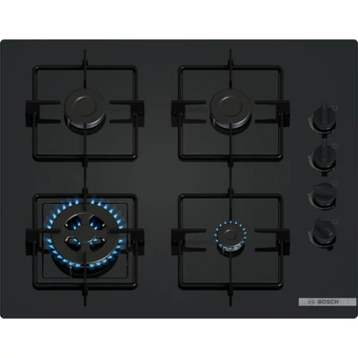 Bosch POH6B6K30 gázfőzőlap, 60 cm, Fekete edzett üveg, WOK égő