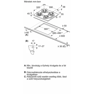 Bosch POH6B6K30 gázfőzőlap, 60 cm, Fekete edzett üveg, WOK égő
