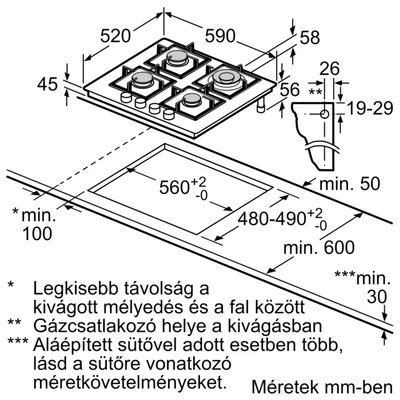 Bosch PPH6A6I10 Serie6  gázfőzőlap, 60 cm, fekete edzett üveg, FlameSelect  , WOK égő