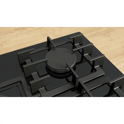 Bosch PPQ7A6I40 Serie6 gázfőzőlap, 75 cm, fekete edzett üveg, FlameSelect ,WOK égő, öntöttvas edénytartó rács