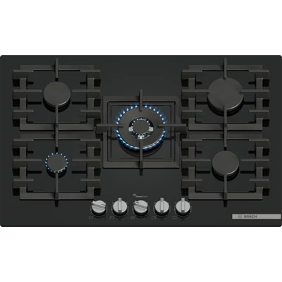 Bosch PPQ7A6I40 Serie6 gázfőzőlap, 75 cm, fekete edzett üveg, FlameSelect ,WOK égő, öntöttvas edénytartó rács