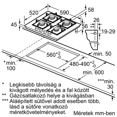 Bosch PRP6A6H40 Serie8  gázfőzőlap, 60 cm, Fekete edzett üveg, Home Connect & Hob-Hood Control,FlameSelect 