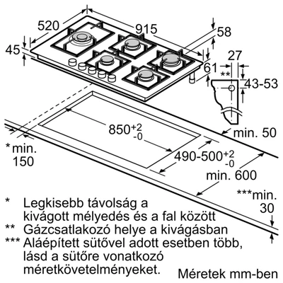 Bosch PRS9A6H40 gázfőzőlap, 90 cm, fekete edzett üveg, Home Connect & Hob-Hood Control,5 gázégő,WOK égő,FlameSelect