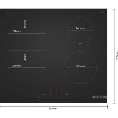 Bosch PVS61AHC1E Serie6 beépíthető indukciós főzőlap, Matt Design felület (karcálló), 2 összekapcsolható CombiInduction zóna 