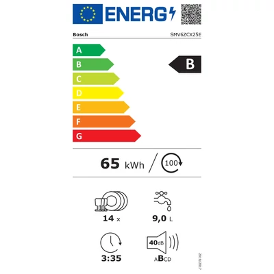 Bosch SMV6ZCX25E Serie 6 teljesen integrálható mosogatógép, PerfectDry zeolith szárítás, TimeLight