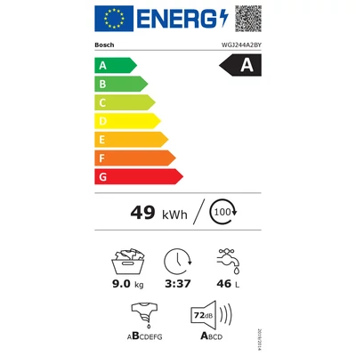 Bosch WGJ244A2BY Serie6 mosógép, IronAssist gőzprogram és opció , 9 kg,1400 ford/perc,i-DOS automatikus adagolás