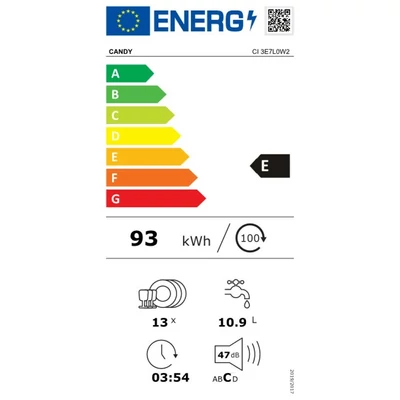 CANDY CI 3E7L0W2 beépíthető mosogatógép, 13 teríték,  automatikus ajtónyitás