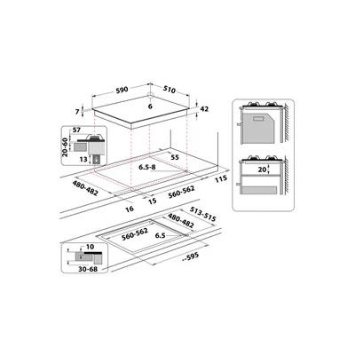 Whirlpool GOFL 629/NB beépíthető gáz főzőlap, 4 gázégő, fekete üveg