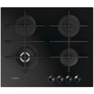 Whirlpool GOWL 628/NB EE,  59cm, Fekete edzett üveg gázlap, 3 gázégő + 1 speciális WOK égő, automata szikragyújtás