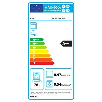 Haier H6 ID25B3LHTX beépíthető sütő, hőlégbefúvás, 78 liter, hidrolitikus, 12 funkciókat, Hozzáadott gőz Távezzérlés és extra tartalom (WiFi), energiaosztály A++, rozsdamentes acél szín, M x M x S (mm) 595X595X568