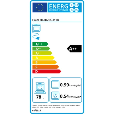 Haier H6 ID25G3YTB beépíthető sütő,hőlégbefúvás, 78 liter, pirolitikus + hidrolitikus, 19 funkció, távezzérlés és extra tartalom (WiFi), energiaosztály A++, fekete szín, M x M x S (mm) 595X595X568