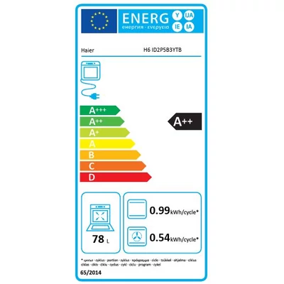 Haier H6 ID2P5B3YTB series 2, beépíthető sütő, hőlégbefúvás, 78 liter, pirolitikus , 12 funkció, távvezérlés és extra tartalom (WiFi),