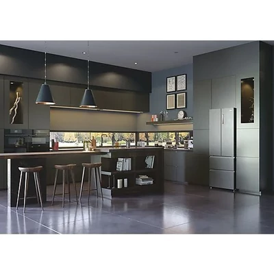 Haier HB17FPAAA szabadon álló, 4 ajtós, No Frost, világítás LED, energiaosztály E, platina inox, M x M x S (mm) 700x675x1900