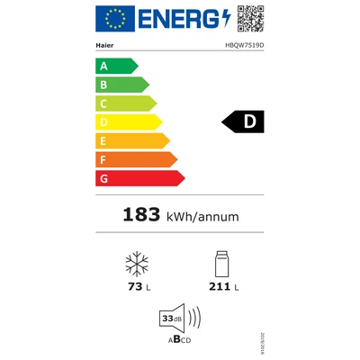 Haier HBQW7519D XL beépíthető alulfagyasztós hűtőszerkény,Humidity Zone,Total No Frost