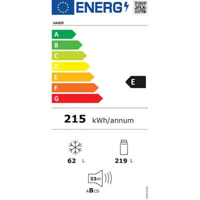 Haier HBW5519E kombi hűtőszekrény,beépíthető, 2 ajtós, világítás LED, energiaosztály E, fehér szín,281liter