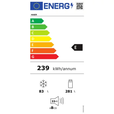 Haier HBW5719E Series 6 Kombi hűtőszekrény 364 liter, beépíthető, 2 ajtós, világítás LED, energiaosztály E, fehér szín, M x M x S (mm) 690x545x1935 