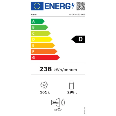 Haier HCKR7819DWGB  4 ajtós hűtőszekrény, szabadonálló, No Frost, világítás LED, energiaosztály D, fekete üveg, M x M x S (mm) 830x594x1900