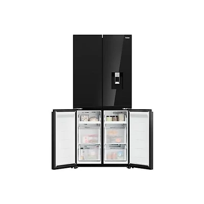 Haier HCKR7819DWGB  4 ajtós hűtőszekrény, szabadonálló, No Frost, világítás LED, energiaosztály D, fekete üveg, M x M x S (mm) 830x594x1900