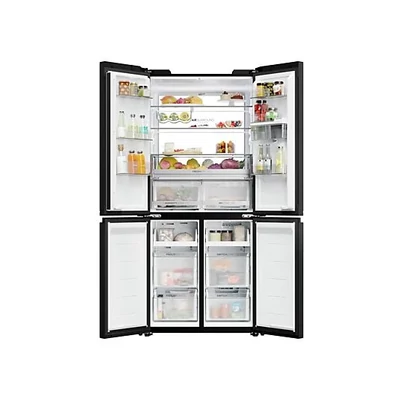 Haier HCKR7819DWGB  4 ajtós hűtőszekrény, szabadonálló, No Frost, világítás LED, energiaosztály D, fekete üveg, M x M x S (mm) 830x594x1900
