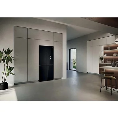 Haier HCKR7819DWGB  4 ajtós hűtőszekrény, szabadonálló, No Frost, világítás LED, energiaosztály D, fekete üveg, M x M x S (mm) 830x594x1900