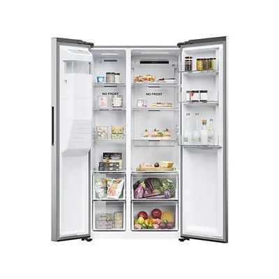 Haier HSR3918 Side by Side, szabadon álló, No Frost, világítás LED, energiaosztály E, platina inox, M x M x S (mm) 908x659x1775