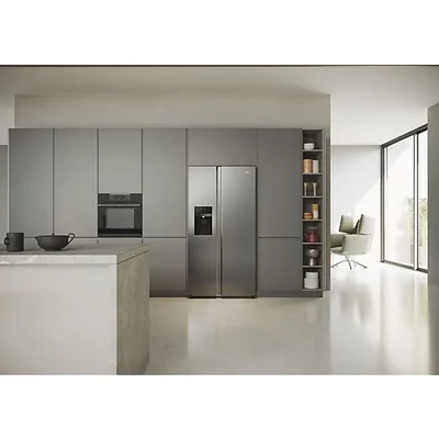 Haier HSR3918 Side by Side, szabadon álló, No Frost, világítás LED, energiaosztály E, platina inox, M x M x S (mm) 908x659x1775