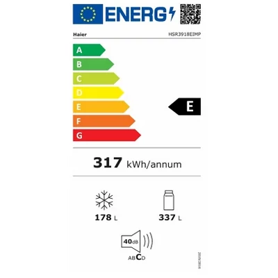 Haier HSR3918 Side by Side, szabadon álló, No Frost, világítás LED, energiaosztály E, platina inox, M x M x S (mm) 908x659x1775