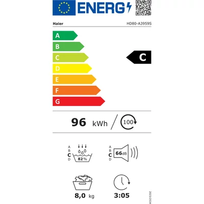 Haier HD80-A3959R-S szárítógép szabadon álló, 8 Kg, inverteres hőszivattyú, antracit