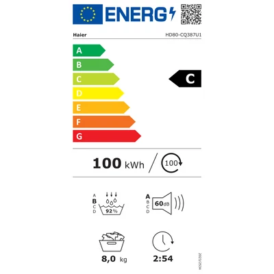 Haier HD80-CQ387U1-S szabadonálló hőszivattyús szárítógép , 8 Kg, I-Time , Integrált háromrétegű szűrő