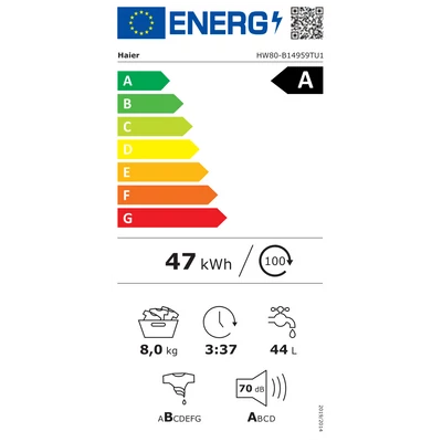 Haier HW80-B14959TU1-S Keskeny elöltöltős mosógép,  8 Kg, 1400 ford./perc, Direct Motion motor,