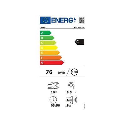 Haier XI 6C4S3FSB beépíthető mosogatógép,teljesen integrált, 16 teríték, energiaosztály C, 10 program, M x M x S (mm) 597x555x818