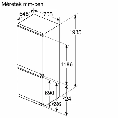 Neff KB7966DD0 beépíthető alulfagyasztós hűtőszerkény, XXL 194x71x56cm ,NoFrost