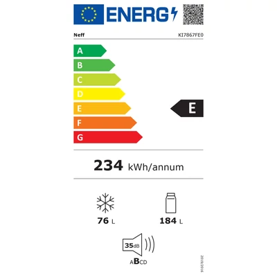 Neff KI7867FE0 N50 beépíthető alulfagyasztós hűtőszekrény,NoFrost ,FreshSafe1,184+76 l,177 cm,