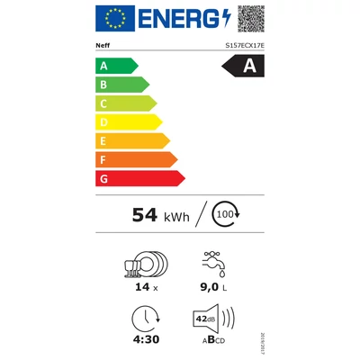 Neff S157ECX17E beépíthető mosogatógép, 14 teríték , OpenDry szárítás, Time Light