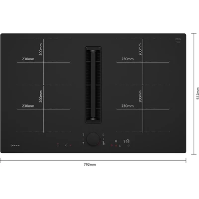 Neff V68PYX4B0 indukciós főzőlap beépített páraelszívóval, 80cm , Matt Design felület (karcálló),Flex Design kialakítás, Sülyesztett kivitel