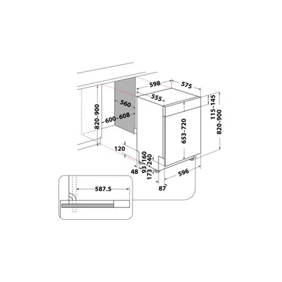 Whirlpool WBC 3C34 PF X félig integrált mosogatógép, Inox szín, 60 cm