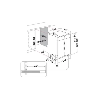 Whirlpool WH7PC15B4M60 félig integrált mosogatógép, Inox, 60 cm, C energiaosztály