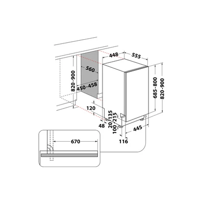 Whirlpool WH6IC11BS7LSA0 beépíthető mosogatógép, teljesen integrált 45cm 