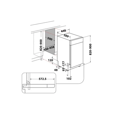 Whirlpool WH6UC11BS7A0X aláépíthető mosogatógép, keskeny, inox, 45cm 