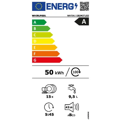 Whirlpool WH 7IA115B2M3TUS0 teljesen beépíthető mosogatógép, 15 teríték , PowerClean Pro, NaturalDry szárítási rendszer