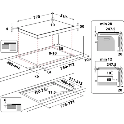 Whirlpool WLS3777 NE indukciós főzőlap zónánkénti Premium Slider vezérlés FLexi Oval zóna 6. Érzék 77cm 7,2kW