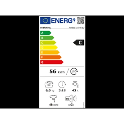 Whirlpool WRBSS 6249W EU keskeny elöltöltős mosógép,1200 fordulat/perc, 6 kg